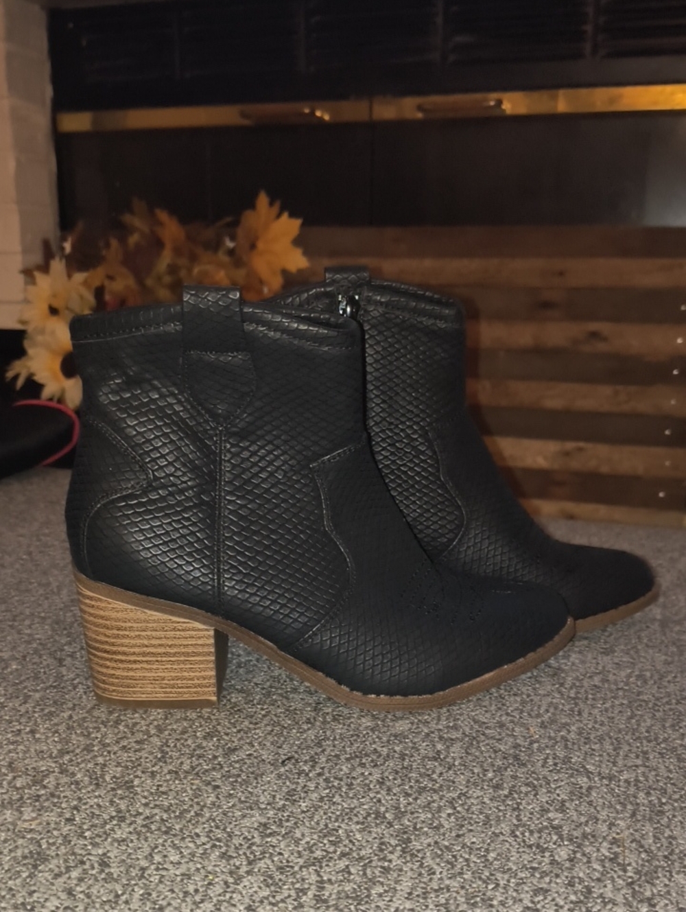 SM New York Black Textured Ankle Booties